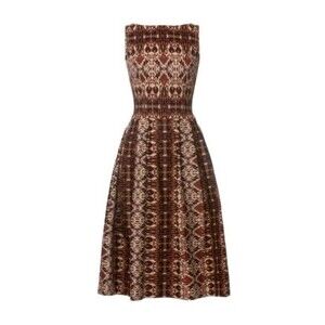 Lena Hoschek Size Medium Brown Print Wild‎ Things Fit & Flare Dress Retro Glam